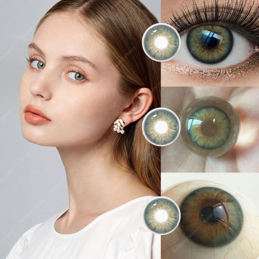 Soft Natural Colored Contacts Natural Hybrid Kitten Green Contact Lenses 14.2mm Diameter