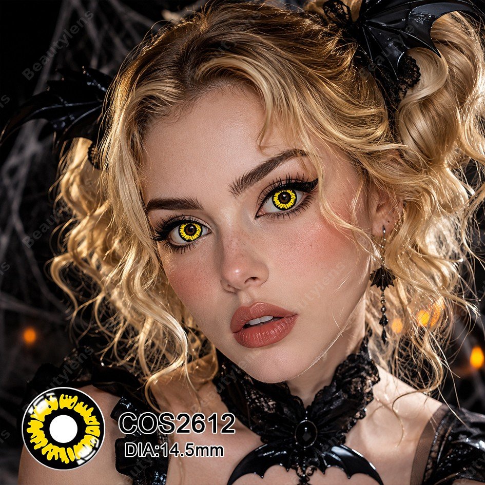COS2611~COS2613 Cosplay Red, Yellow & Green – Special Effect Colored Contacts Lenses Yearly Disposal | HEMA Material | 14.5mm | Base Curve 8.5 | 40% Water Content | Plano (0.00)