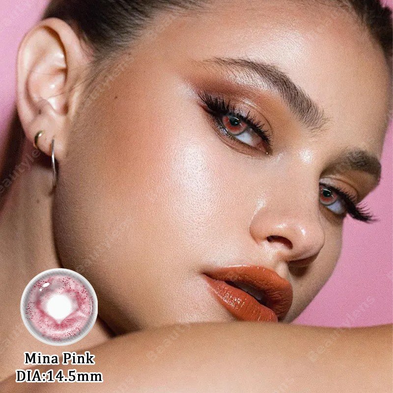 Mina – Prescription Colored Contacts Lenses Pink & Red | 14.5mm | 5-Tone | 0.00 ~ -8.00