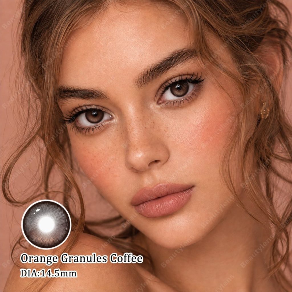 Orange Granules – Full Coverage Color Highlight Daily LensesCoffee, Blue & Purple | 14.5mm | 4-Tone | Plano (0.00)