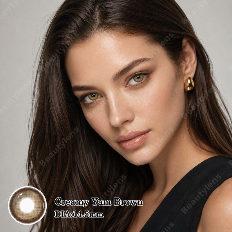 Creamy Yam – Colored ContactsYearly Disposal | HEMA Material | 14.5mm | Base Curve 8.5 | 40% Water Content | Plano (0.00) | Full Coverage Color